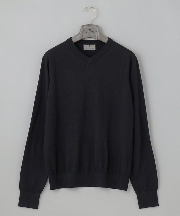 GOTAIRIKU オリジナル設計【洗える/チクチクしにくい/ピリングしにくい】イタリア糸 ハイゲージ Ｖネックニット_WOOL100% ブラック系