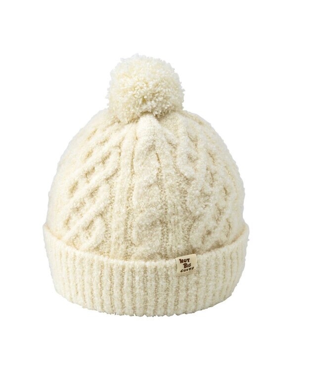 MIKI HOUSE HOT BISCUITS 【42-52cm】 ぼん天付きケーブル編みのニット帽子 白