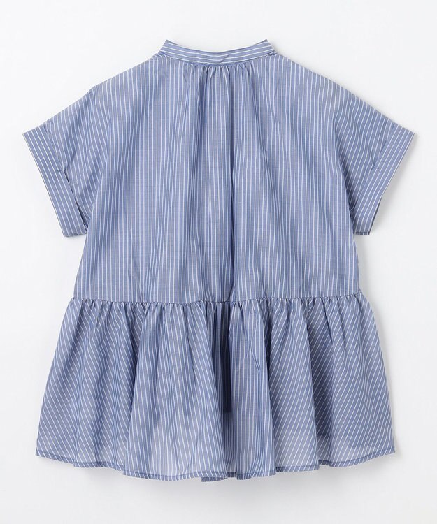 ANY L 半袖ティアードブラウス ネイビー×ストライプ