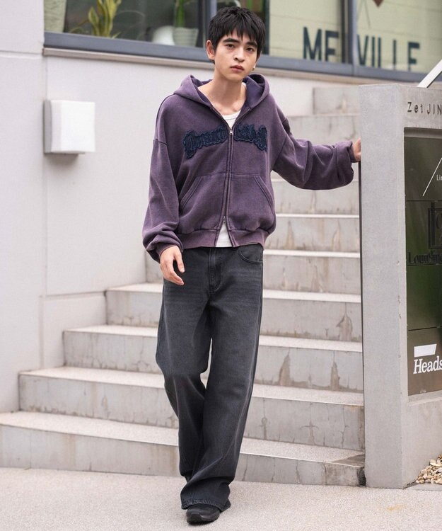 WEGO 【ユニセックス着用ITEM/MLサイズ展開】ショートグラフィックZIPパーカー パープル