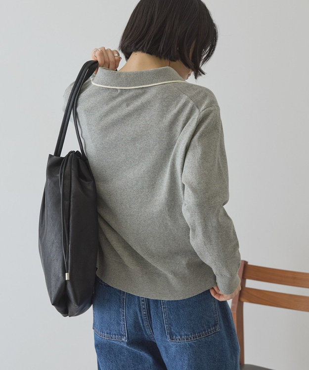 AMERICAN HOLIC 配色ラインニットポロ Light Gray