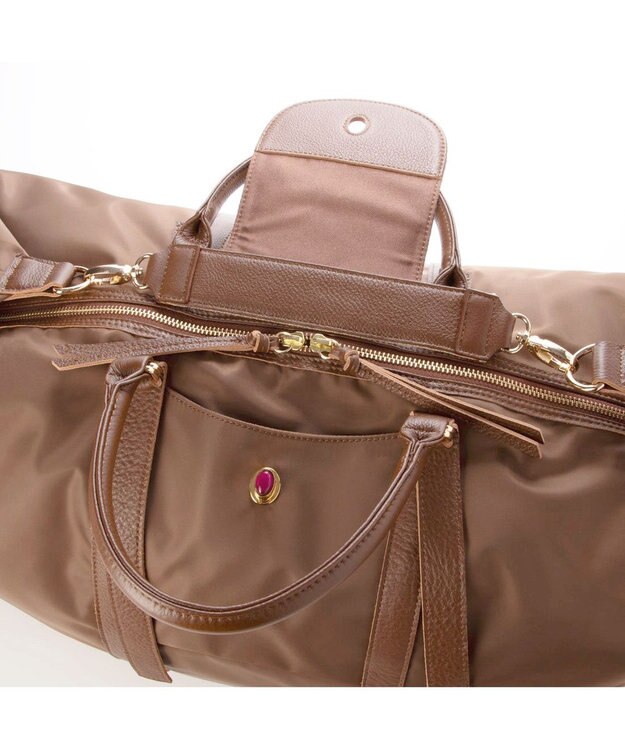 UNBILLION ペルケ perche / ナイロン×牛革かぶせジェムストーン2wayボストンバッグ ブラウン