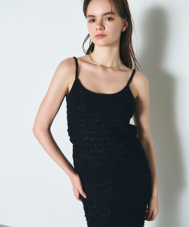 GRACE CONTINENTAL ラメツイードニットキャミ ブラック