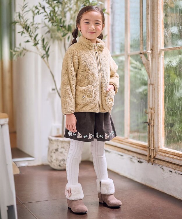 ANY KIDS リボン柄 ジャガードタイツ オフホワイト