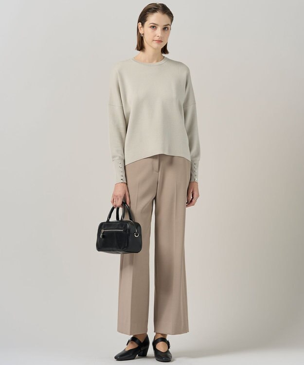 ICB 【洗える】 トリアセボディシェルピーチ ワイドパンツ ライトカーキ系