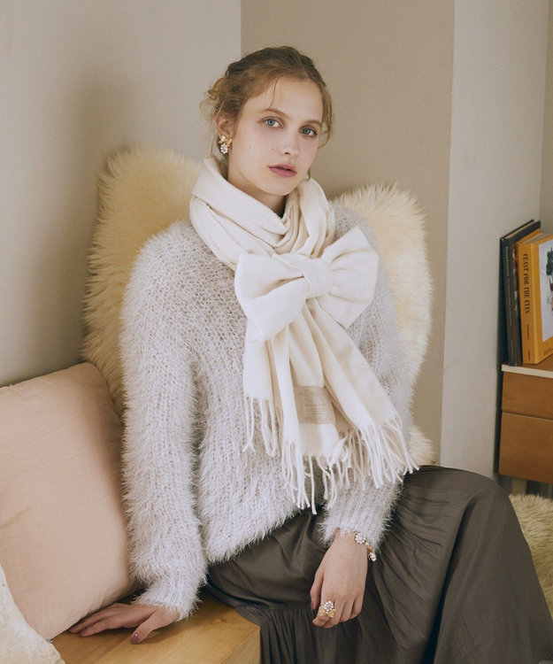 Maison de FLEUR リボン付きストール Ivory