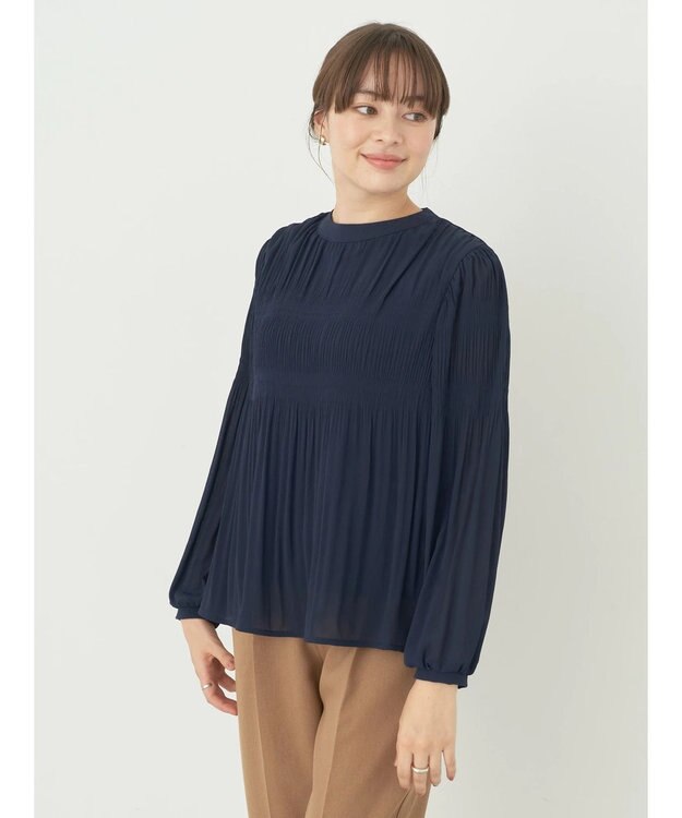 earth music&ecology マジョリカプリーツブラウス Navy