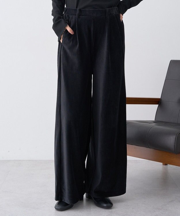 earth music&ecology コーデュロイタックパンツ Black