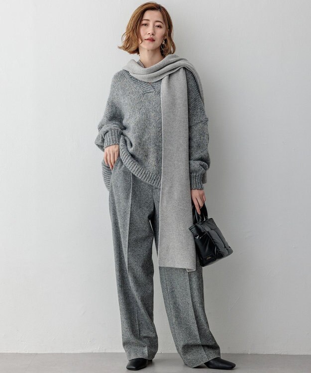 23区 【洗える】カシミヤブレンド フーディ ストール ライトグレー系