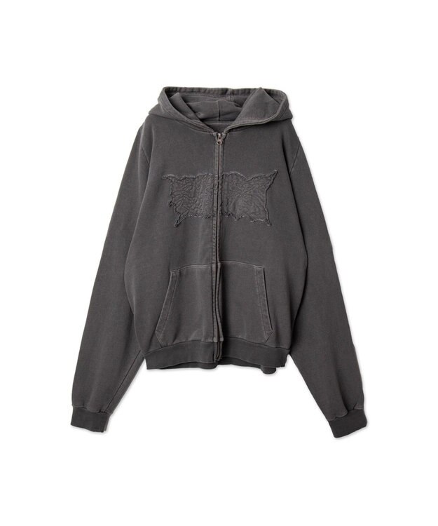 WEGO 【ユニセックス着用ITEM】ピグメントダメージアップリケZIPパーカー スミクロ