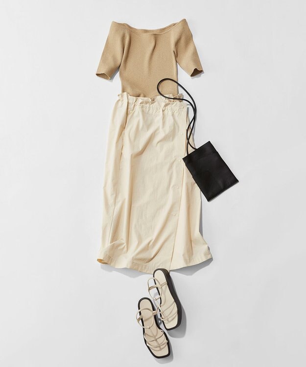 uncrave 【ご好評につき追加生産】ドライタッチ ニット オフショル トップス（uncrave WHITE） サンドベージュ×ゴールド