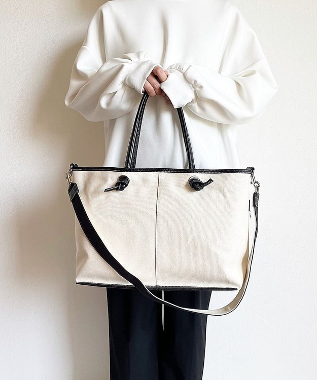 Hekhèr Le Style de Vie 【日本製 / A4サイズ対応/2WAY】コットンキャンバス×シュリンクレザー ノットトートバッグ large ブラック