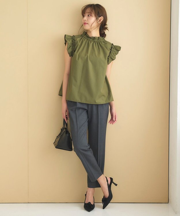 Feroux 【洗える】美シルエットカラーテーパード パンツ グレー系