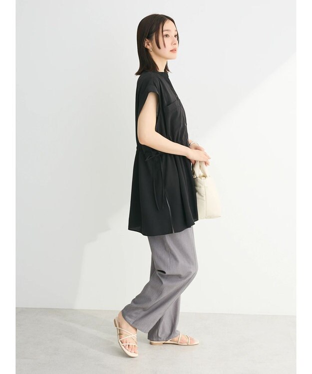 Green Parks ウエストドロストフレンチスリーブチュニック Black