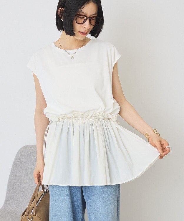 AMERICAN HOLIC 汗染み防止・異素材ペプラムプルオーバー Ivory