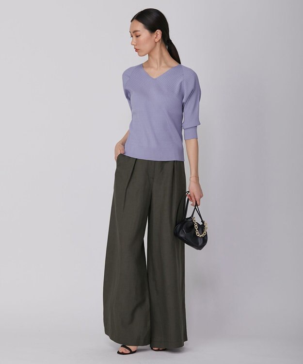 ICB 【洗える】コットンポリエステルリブ プルオーバー サックスブルー系