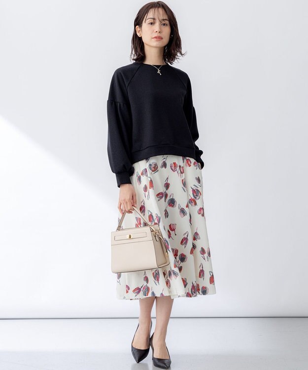 組曲 チューリッププリント フレアスカート バレンタインレッド系5