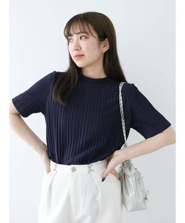 Green Parks プリーツ５分袖プルオーバー Dark Navy