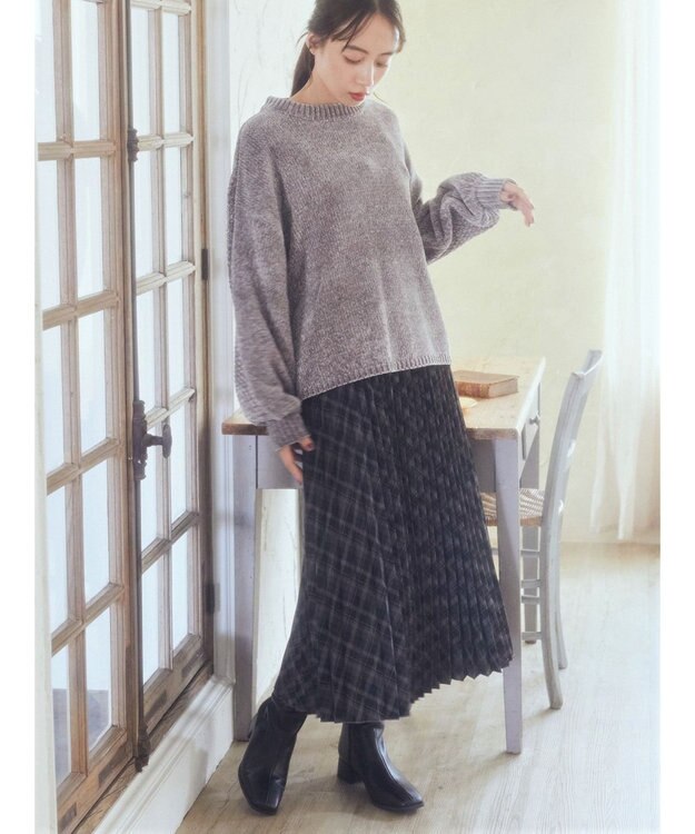 earth music&ecology すきな丈プリーツスカート Check Black