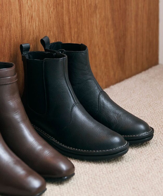 Pointer 本革軽量サイドゴアステッチショートブーツ ブラック