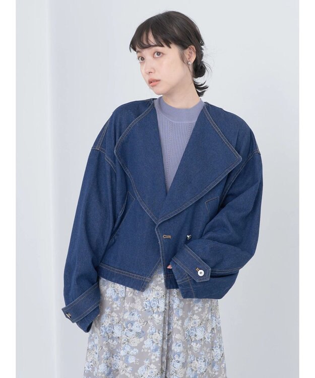 earth music&ecology ビッグカラーショートジャケット Dark Indigo