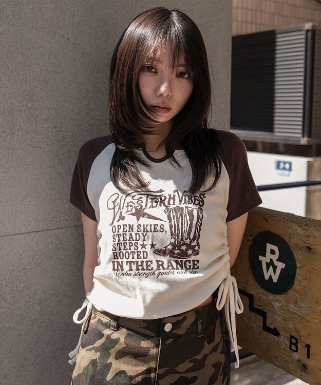 WEGO キーネックサイドレースアップちびT 柄6