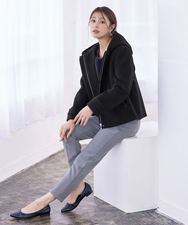 Tiaclasse ウールライクフーデットショートコート ブラック