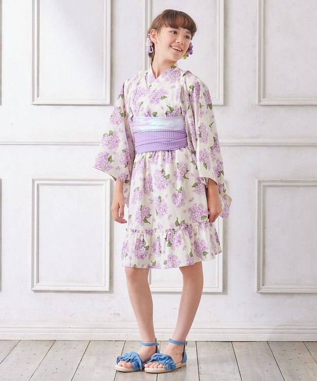 ANY KIDS ショート丈 浴衣 セット オフホワイト×アジサイ