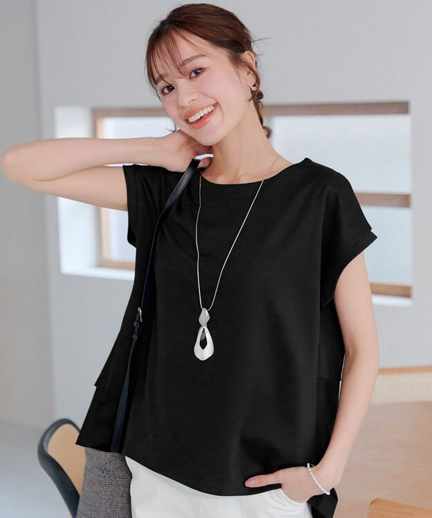 Tiaclasse 【UVカット・吸水速乾】 “きれい見え” バックペプラムトップス ブラック