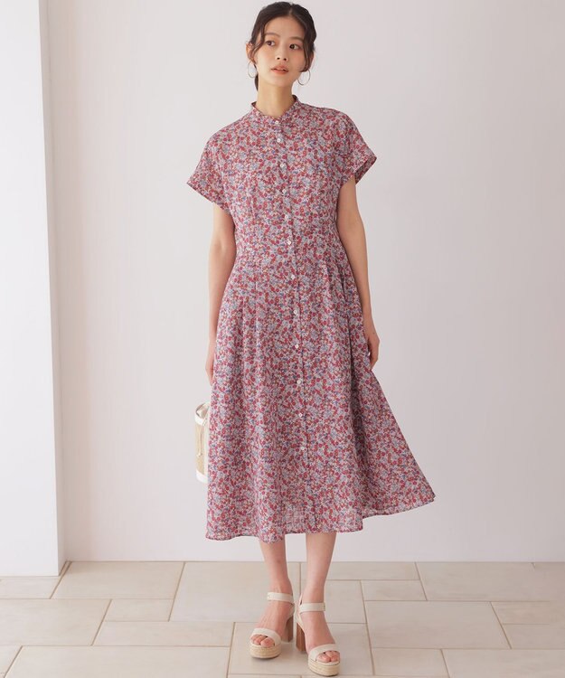 組曲 フラワーガーデンプリント ワンピース ベージュピンク系