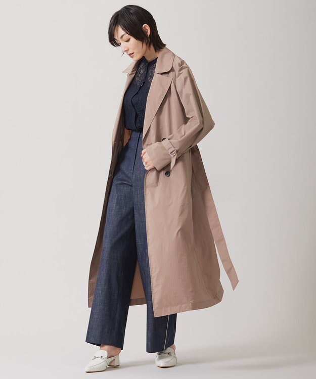 ICB 【撥水加工】 メモリーストレッチタフタ トレンチコート アンバーベージュ系