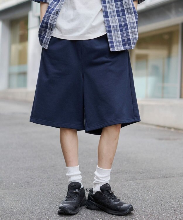 WEGO 【ユニセックス着用ITEM/SMサイズ展開/ウエストゴム】スウェットバギーショーツ ネイビー