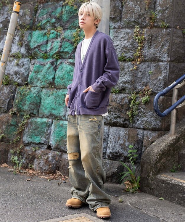 WEGO 【ユニセックス着用ITEM】ケミカルスウェットカーディガン パープル