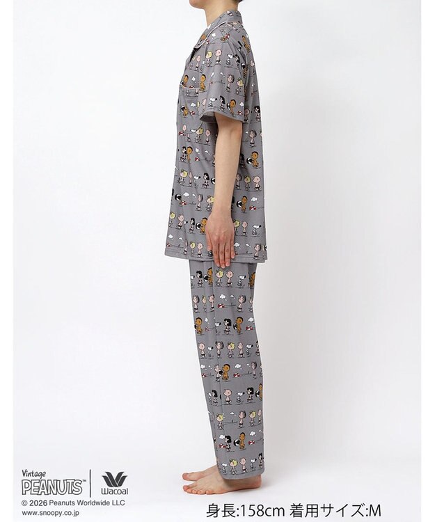 WACOAL PEANUTS パジャマ 5分袖 半袖 8分丈 綿100%(本体) スヌーピー レディース FDT167 /ワコール グレー
