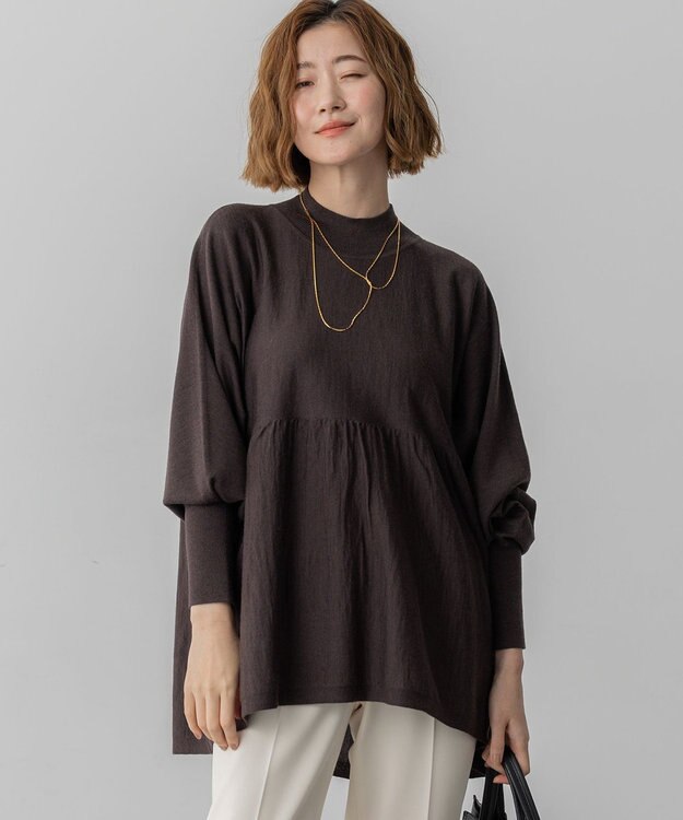 23区 【洗える】ウールギャザー ドルマンスリーブ ニット ダークブラウン系