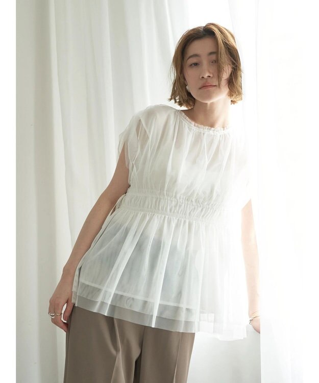 YECCA VECCA チュールギャザーブラウス Brown