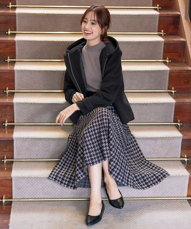 Tiaclasse ウールライクフーデットショートコート ブラック