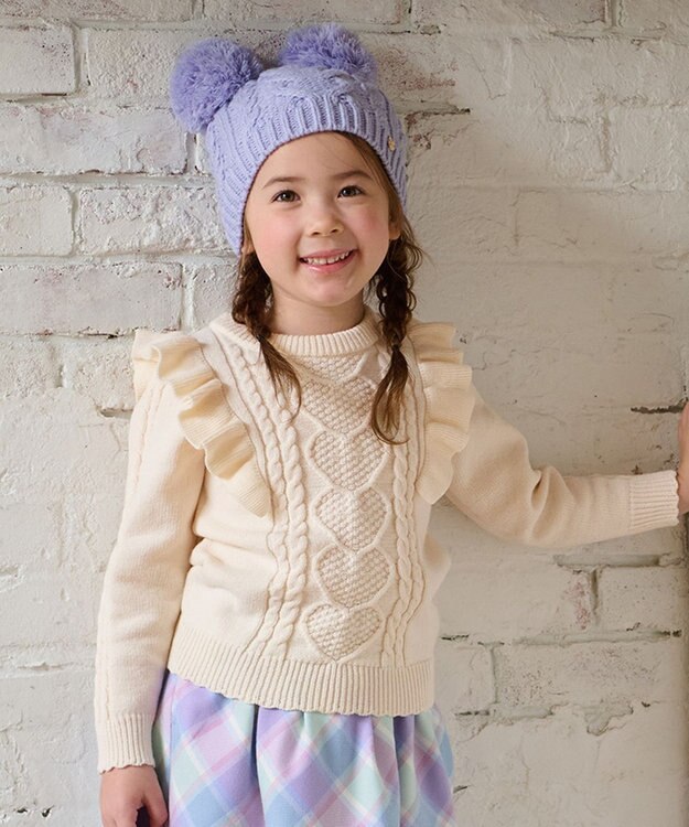 ANY KIDS 肩フリルハートケーブルニット エクリュ