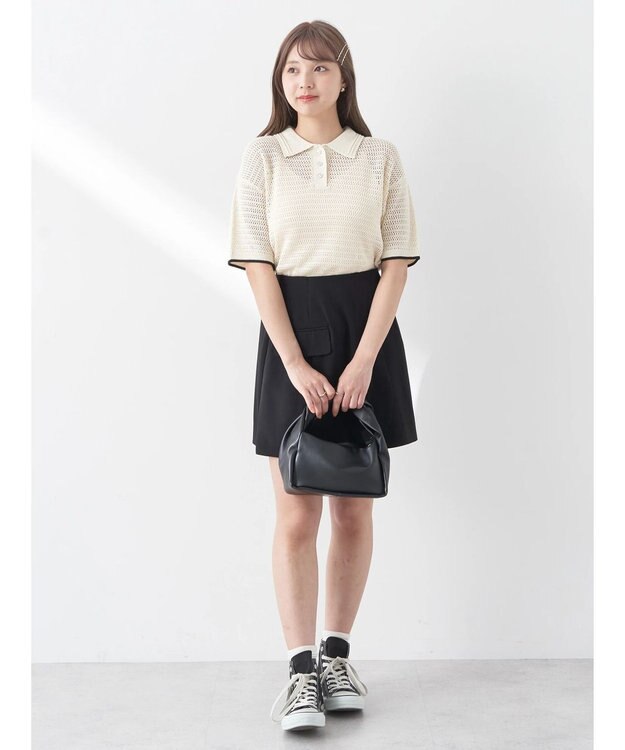 earth music&ecology ラインポロニットプルオーバー Ivory