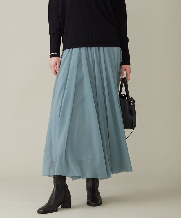 ICB 【洗える】ハイゲージチュール スカート フォグブルー系