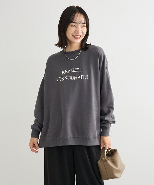 Green Parks 裏起毛ルーズサイズロゴプルオーバー Charcoal Gray