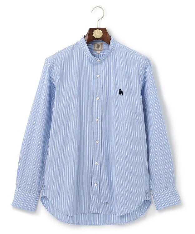 J.PRESS MEN 【WEB限定】ポプリンストライプ バックブルバンドカラーシャツ サックスブルー系1