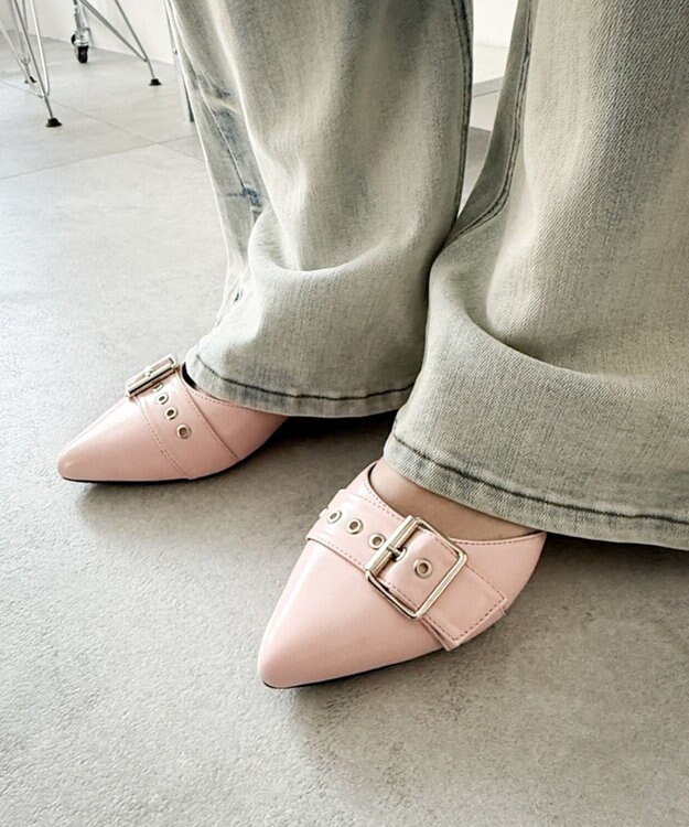 WEGO ハトメベルトポインテッドシューズ ライトピンク