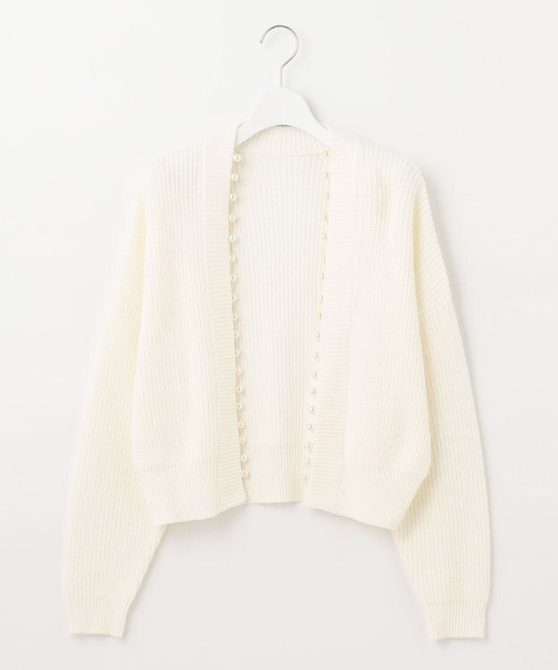 Feroux 【洗える】パール付き カーディガン アイボリー系