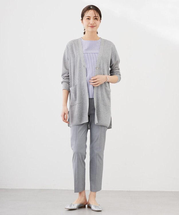 J.PRESS LADIES L 【洗える】Vis/Peスパーク ミディ丈 カーディガン ライトグレー系