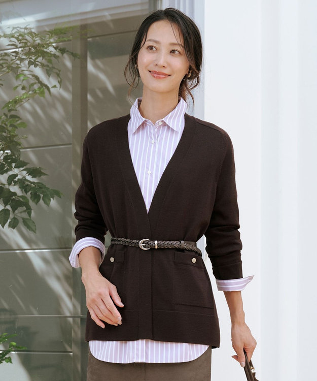 J.PRESS LADIES L KNIT BASIC ロング カーディガン ダークブラウン系
