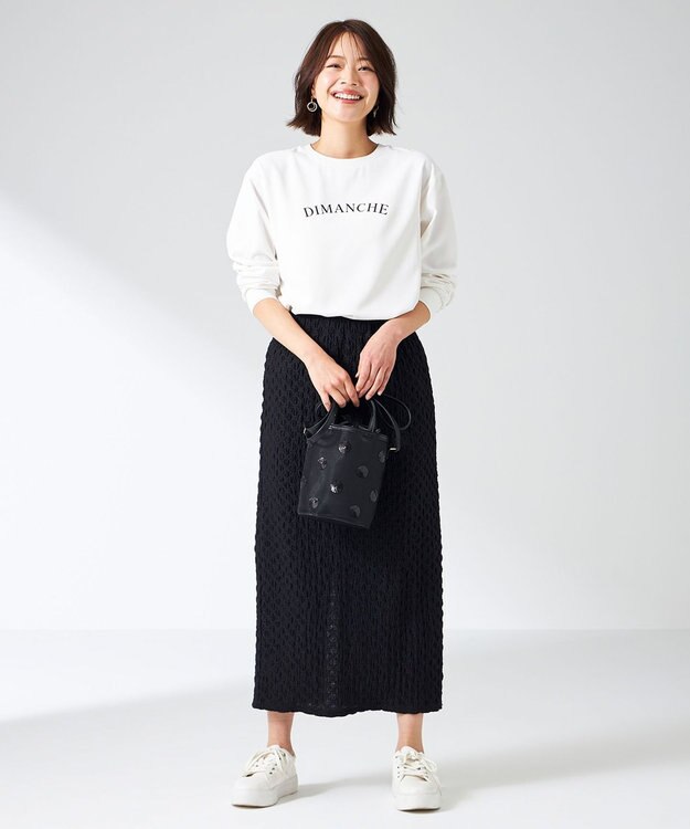 ANY SIS L 【洗える】2wayストレッチジョーゼットロゴ ロンT オフ×カーブ