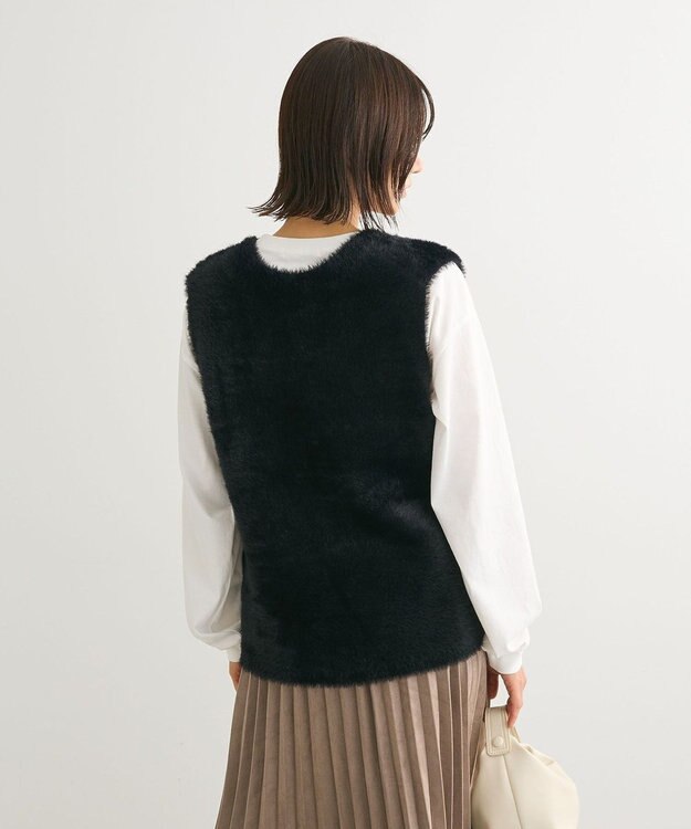 Green Parks シャギーＶネックニットベスト Black
