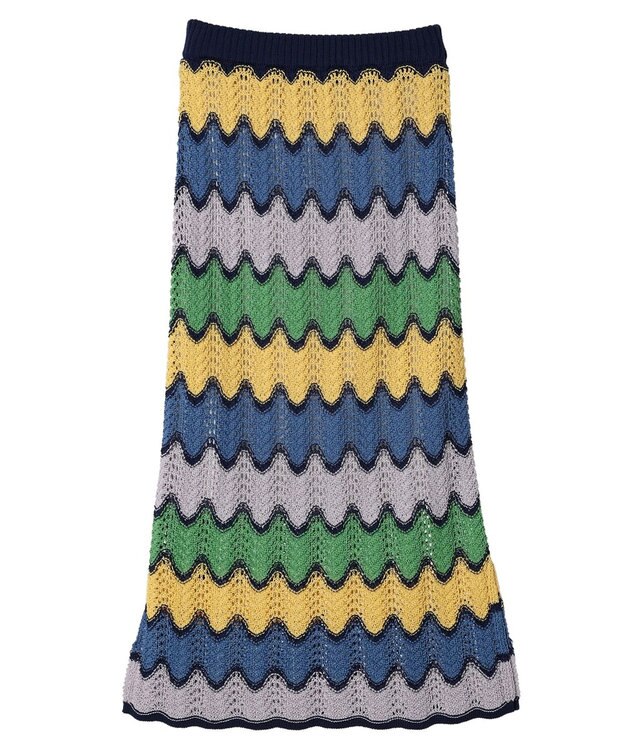 Green Parks 透かし編みマルチボーダースカート Blue