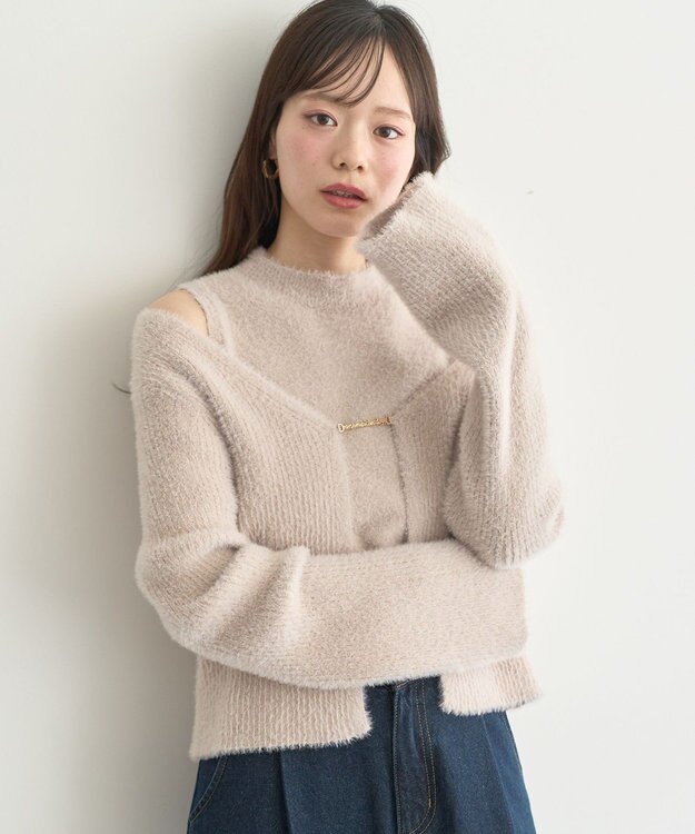 earth music&ecology SET2点チャーム付きシャギーニット＋インナー Pink Beige